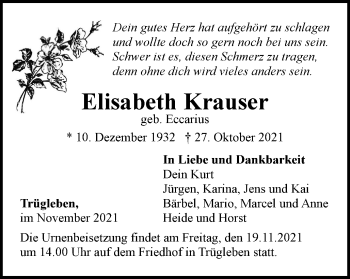 Traueranzeige von Elisabeth Krauser