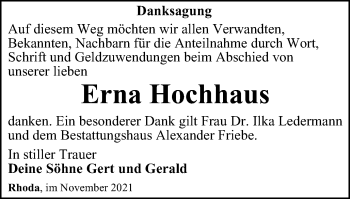 Traueranzeige von Erna Hochhaus