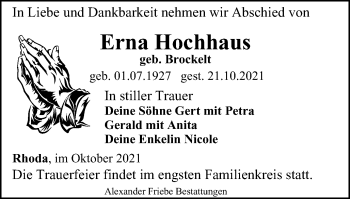 Traueranzeige von Erna Hochhaus