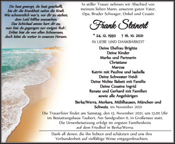 Traueranzeige von Frank Steinert von Thüringer Allgemeine, Thüringische Landeszeitung