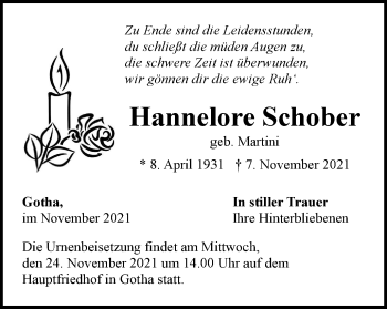 Traueranzeige von Hannelore Schober