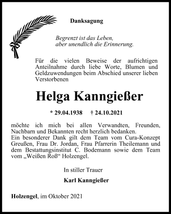 Traueranzeige von Helga Kanngießer