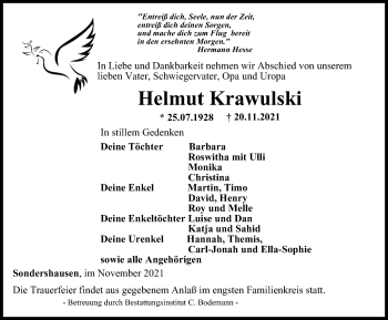 Traueranzeige von Helmut Krawulski