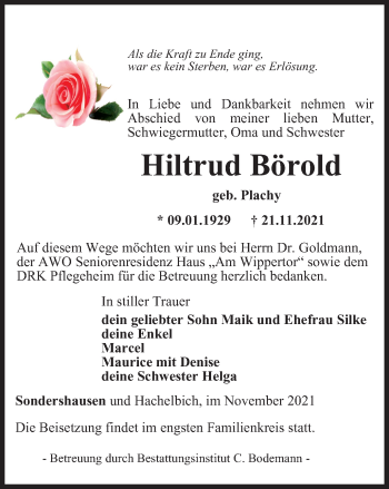 Traueranzeige von Hiltrud Börold