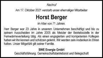 Traueranzeige von Horst Berger von Thüringer Allgemeine, Thüringische Landeszeitung