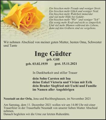 Traueranzeige von Inge Güdter