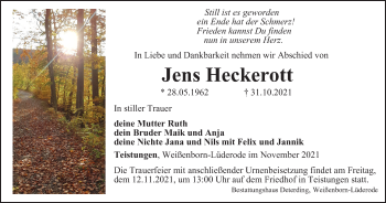 Traueranzeige von Jens Heckerott von Thüringer Allgemeine