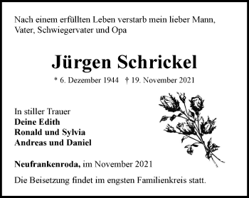 Traueranzeige von Jürgen Schrickel