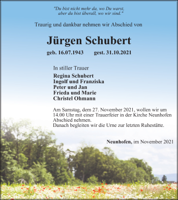 Traueranzeige von Jürgen Schubert