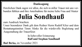 Traueranzeige von Julia Sondhauß