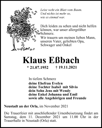 Traueranzeige von Klaus Eßbach