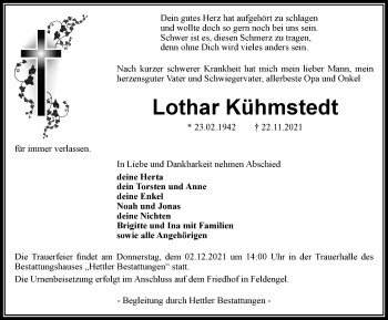 Traueranzeige von Lothar Kühmstedt von Thüringer Allgemeine