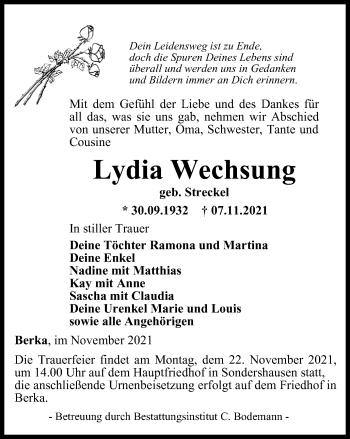 Traueranzeige von Lydia Wechsung