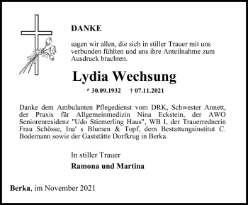 Traueranzeige von Lydia Wechsung