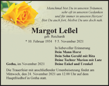 Traueranzeige von Margot Leßel