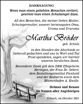 Traueranzeige von Martha Bröder von Thüringer Allgemeine