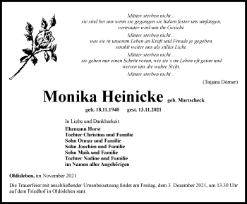 Traueranzeige von Monika Heinicke von Thüringer Allgemeine