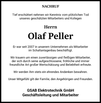 Traueranzeige von Olaf Peller