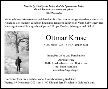 Traueranzeige von Ottmar Kruse von Thüringer Allgemeine, Thüringische Landeszeitung