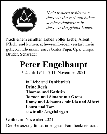 Traueranzeige von Peter Engelhaupt