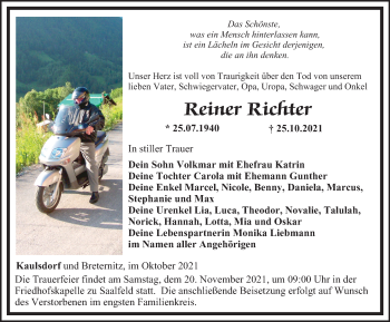 Traueranzeige von Reiner Richter von Ostthüringer Zeitung