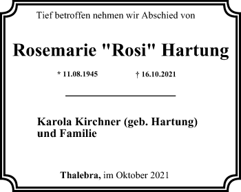 Traueranzeige von Rosemarie Hartung