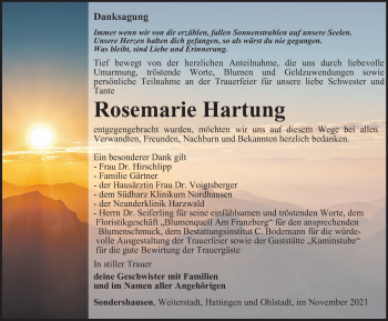 Traueranzeige von Rosemarie Hartung