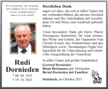 Traueranzeige von Rudi Dornieden von Thüringer Allgemeine