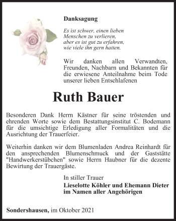 Traueranzeige von Ruth Bauer