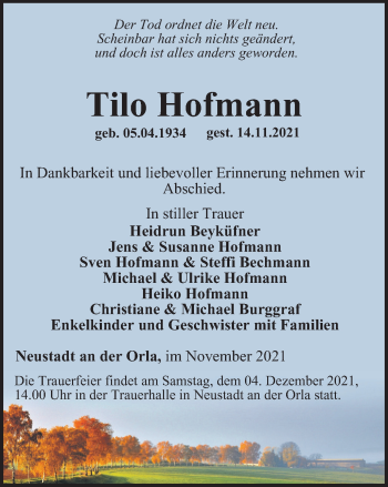 Traueranzeige von Tilo Hofmann