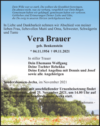 Traueranzeige von Vera Brauer