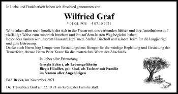 Traueranzeige von Wilfried Graf von Thüringer Allgemeine, Thüringische Landeszeitung