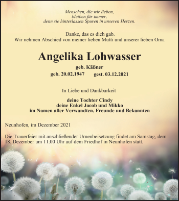 Traueranzeige von Angelika Lohwasser