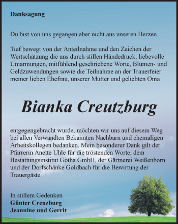 Traueranzeige von Bianka Creutzburg