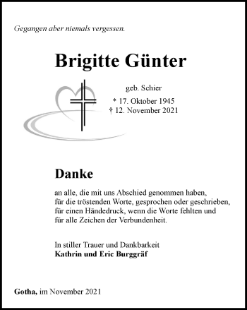 Traueranzeige von Brigitte Günter