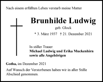 Traueranzeige von Brunhilde Ludwig