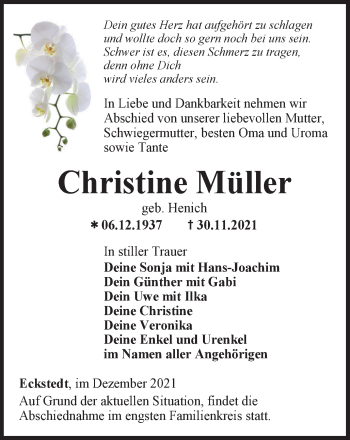 Traueranzeige von Christine Müller von Thüringer Allgemeine