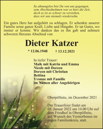 Traueranzeige von Dieter Katzer