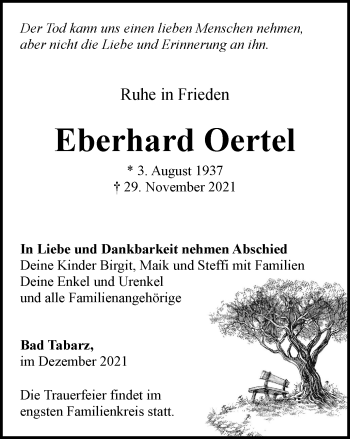 Traueranzeige von Eberhard Oertel