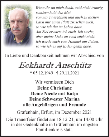 Traueranzeige von Eckhardt Anschütz von Thüringer Allgemeine, Thüringische Landeszeitung