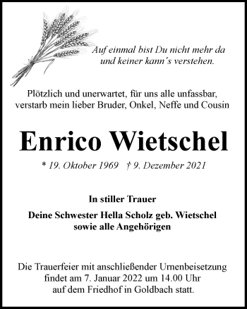 Traueranzeige von Enrico Wietschel