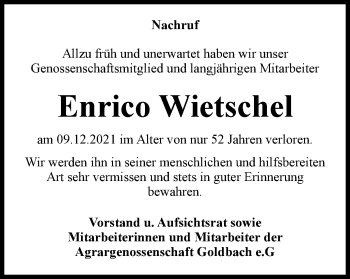 Traueranzeige von Enrico Wietschel