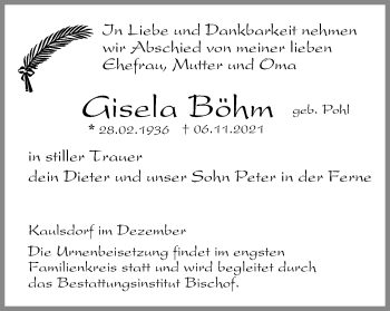 Traueranzeige von Gisela Böhm