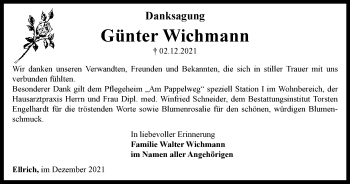 Traueranzeige von Günter Wichmann von Thüringer Allgemeine