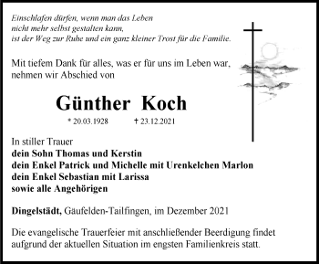 Traueranzeige von Günther Koch von Thüringer Allgemeine