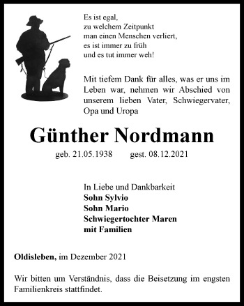 Traueranzeige von Günther Nordmann von Thüringer Allgemeine