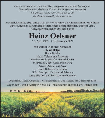 Traueranzeige von Heinz Oelsner