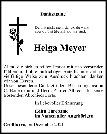 Traueranzeige von Helga Meyer