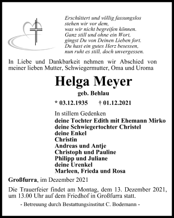 Traueranzeige von Helga Meyer