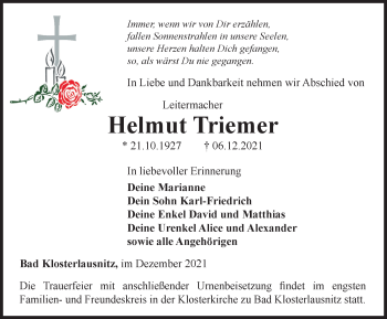 Traueranzeige von Helmut Triemer von Ostthüringer Zeitung